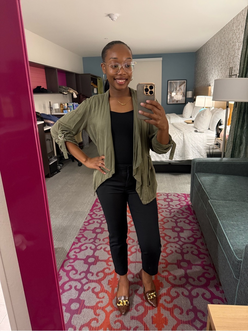 Olive Green Lightweight Open Front Jacket